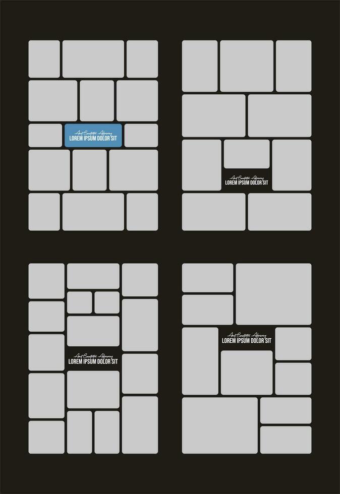 photos ou collage de cadres de photos. mise en page de la grille de la page de bandes dessinées cadres photo abstraits et modèle de mur photo numérique vecteur