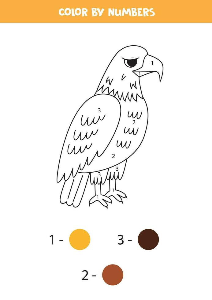 Couleur dessin animé chauve Aigle par Nombres. feuille de travail pour enfants. vecteur