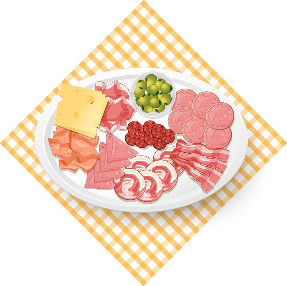 Déjeuner de viande avec différentes viandes froides sur plateau vecteur