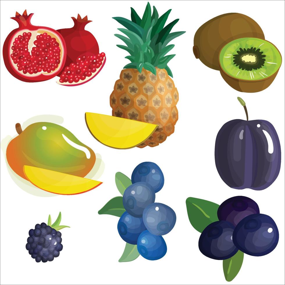 ensemble d'icônes de fruits de dessin animé coloré vecteur