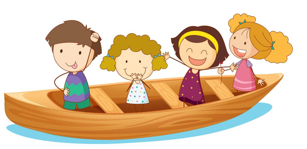 Heureux enfants bateau à rames vecteur