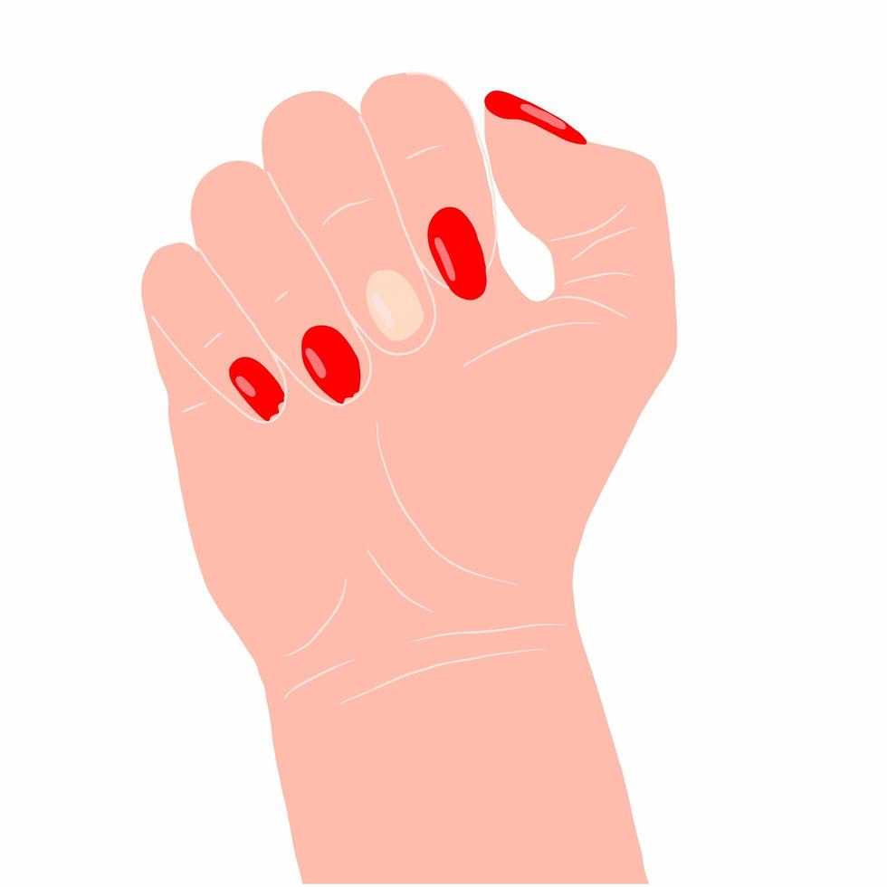 ongles cassants, main féminine avec de fins ongles cassés. illustration vectorielle, doodle dessiné à la main. vecteur