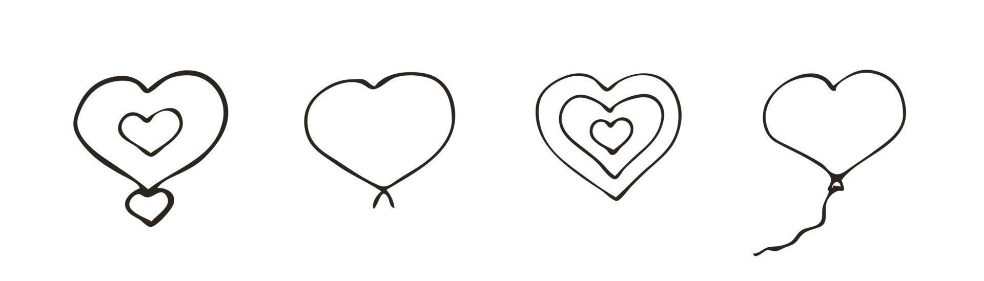 ensemble d'icône de coeur de doodle. symbole de l'amour. illustration graphique de vecteur dessiné main mignon isolé sur fond blanc. signe de style de contour simple. modèle de croquis d'art