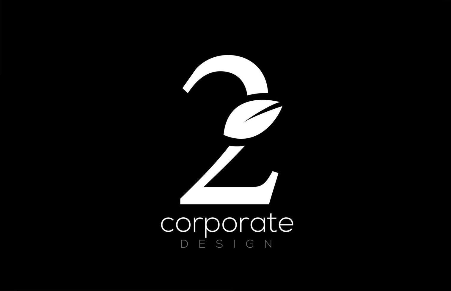 conception d'icône de logo à deux feuilles numéro 2 noir et blanc pour entreprise et entreprise vecteur