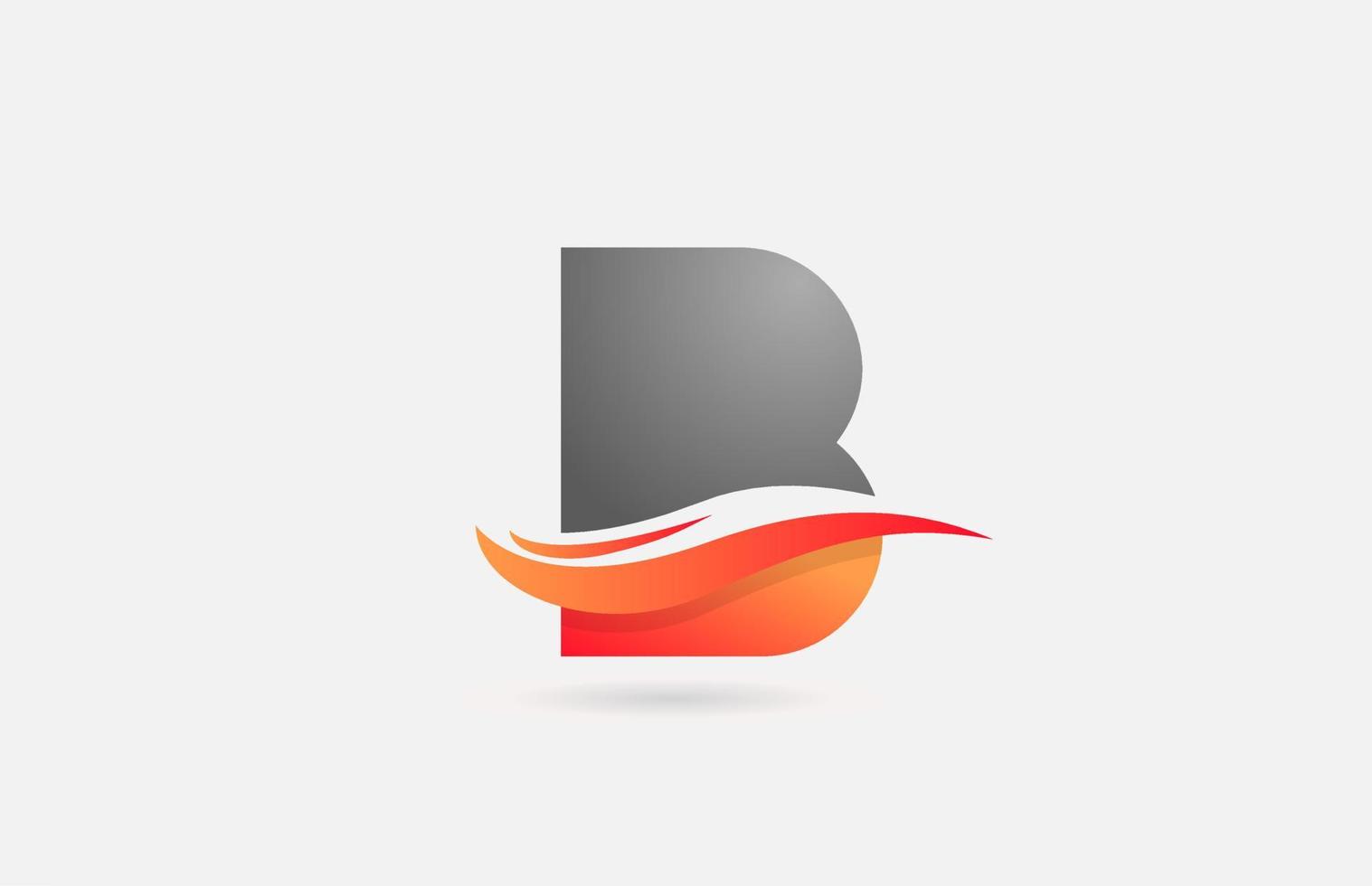 icône du logo de la lettre de l'alphabet gris orange b pour les entreprises et les entreprises avec un design swoosh vecteur