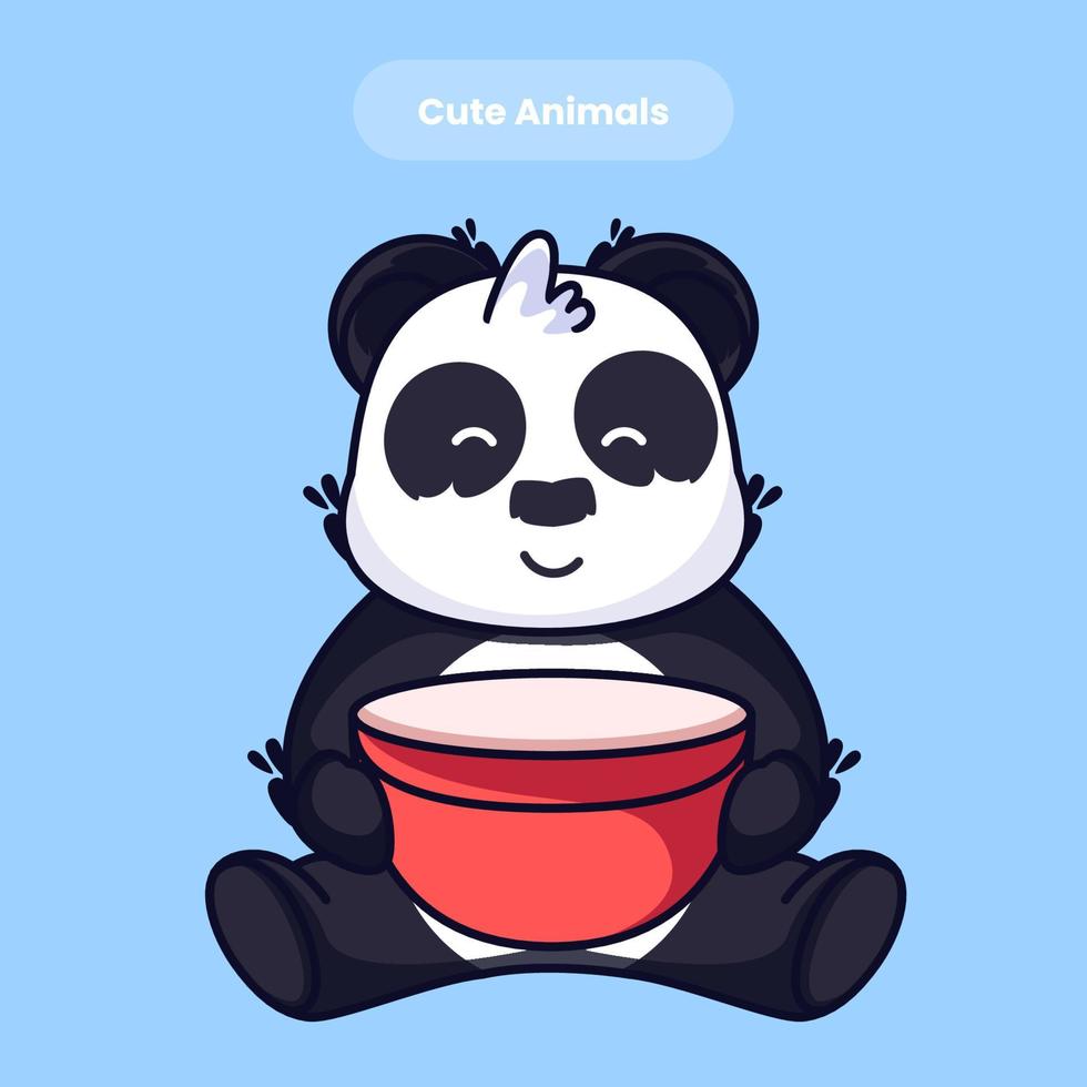 panda mignon, manger, dessin animé, vecteur, icône, illustration vecteur