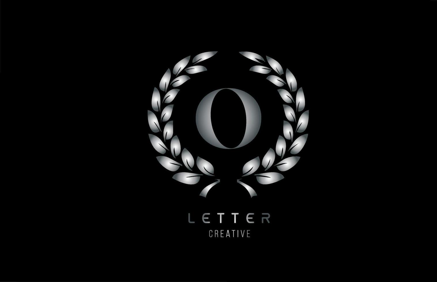 icône du logo de la lettre de l'alphabet en métal gris argenté o avec un design floral pour l'entreprise et l'entreprise vecteur