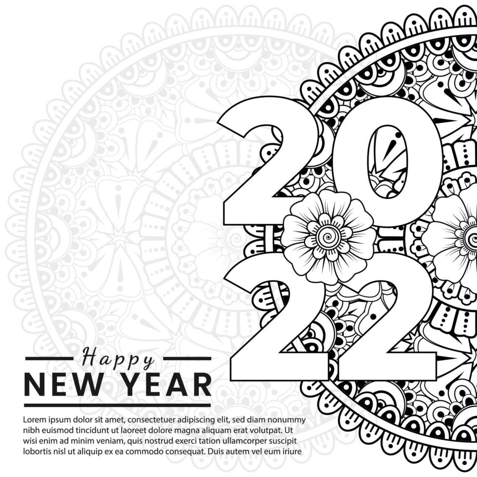 bonne année 2022 bannière ou modèle de carte avec fleur mehndi vecteur