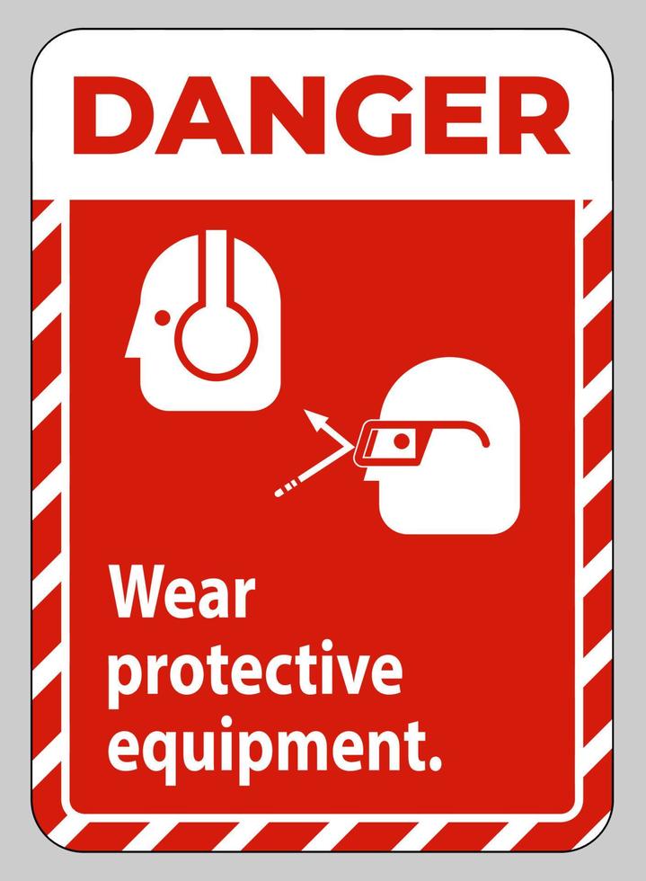 signe de danger porter un équipement de protection avec des lunettes et des lunettes graphiques vecteur