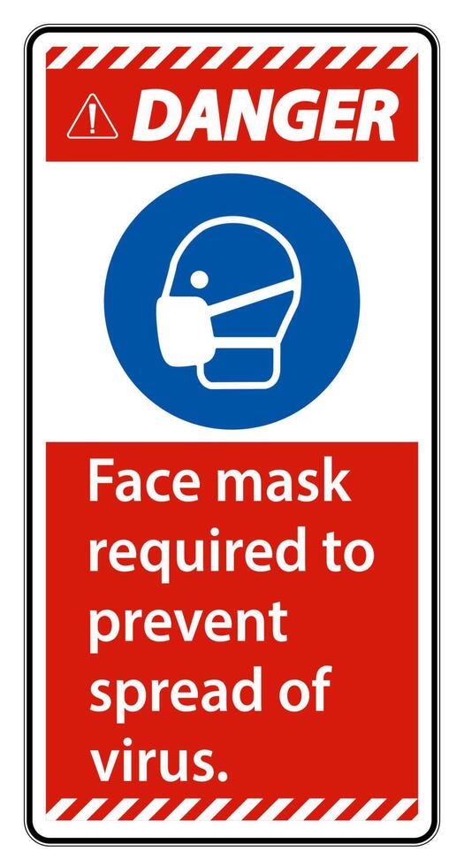 Masque facial de danger nécessaire pour empêcher la propagation du signe de virus sur fond blanc vecteur