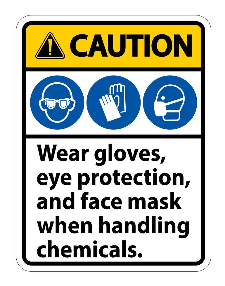 Attention porter des gants, une protection oculaire et un masque facial signe isoler sur fond blanc, illustration vectorielle eps.10 vecteur