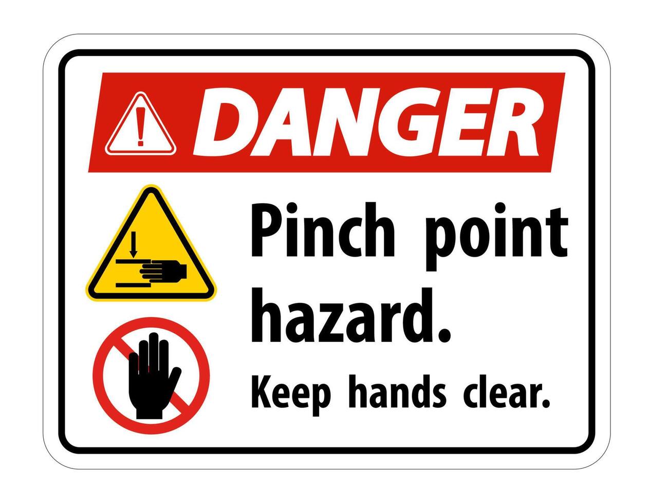 Danger point de pincement danger, garder les mains claires signe symbole isoler sur fond blanc, vector illustration