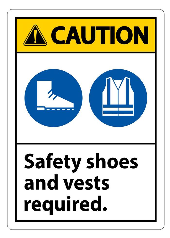 avertissement signe chaussures de sécurité et gilet requis avec symboles ppe sur fond blanc, illustration vectorielle vecteur