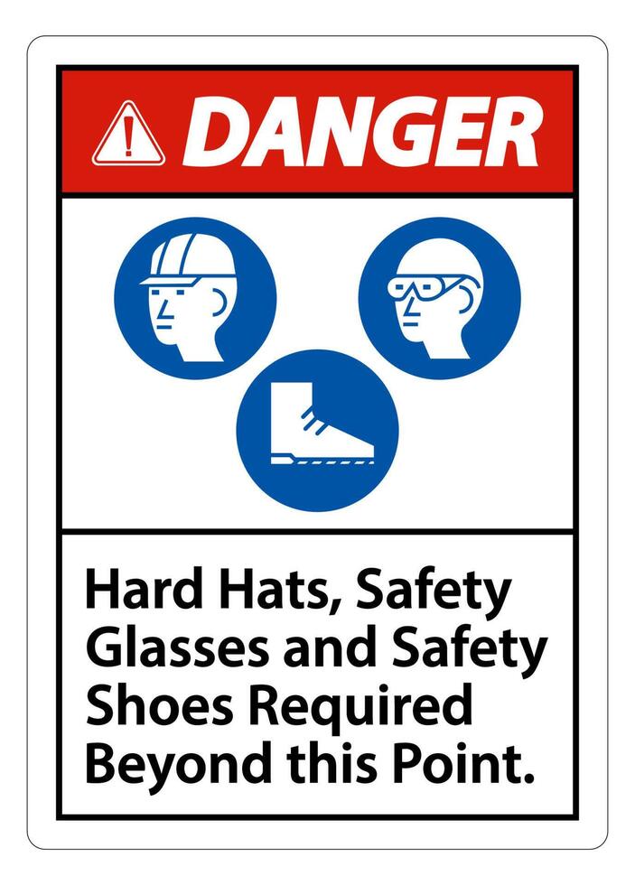 signe de danger casques, lunettes de sécurité et chaussures de sécurité requis au-delà de ce point avec le symbole ppe vecteur