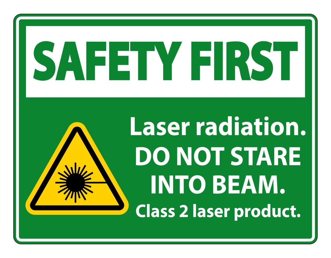 premier rayonnement laser de sécurité, ne regardez pas dans le faisceau, signe de produit laser de classe 2 sur fond blanc vecteur