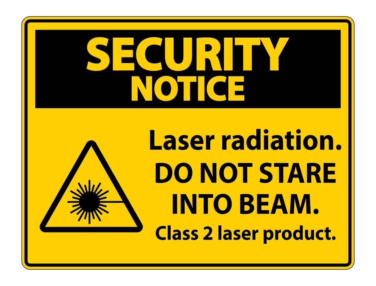 Avis de sécurité rayonnement laser, ne pas regarder dans le faisceau, signe de produit laser de classe 2 sur fond blanc vecteur