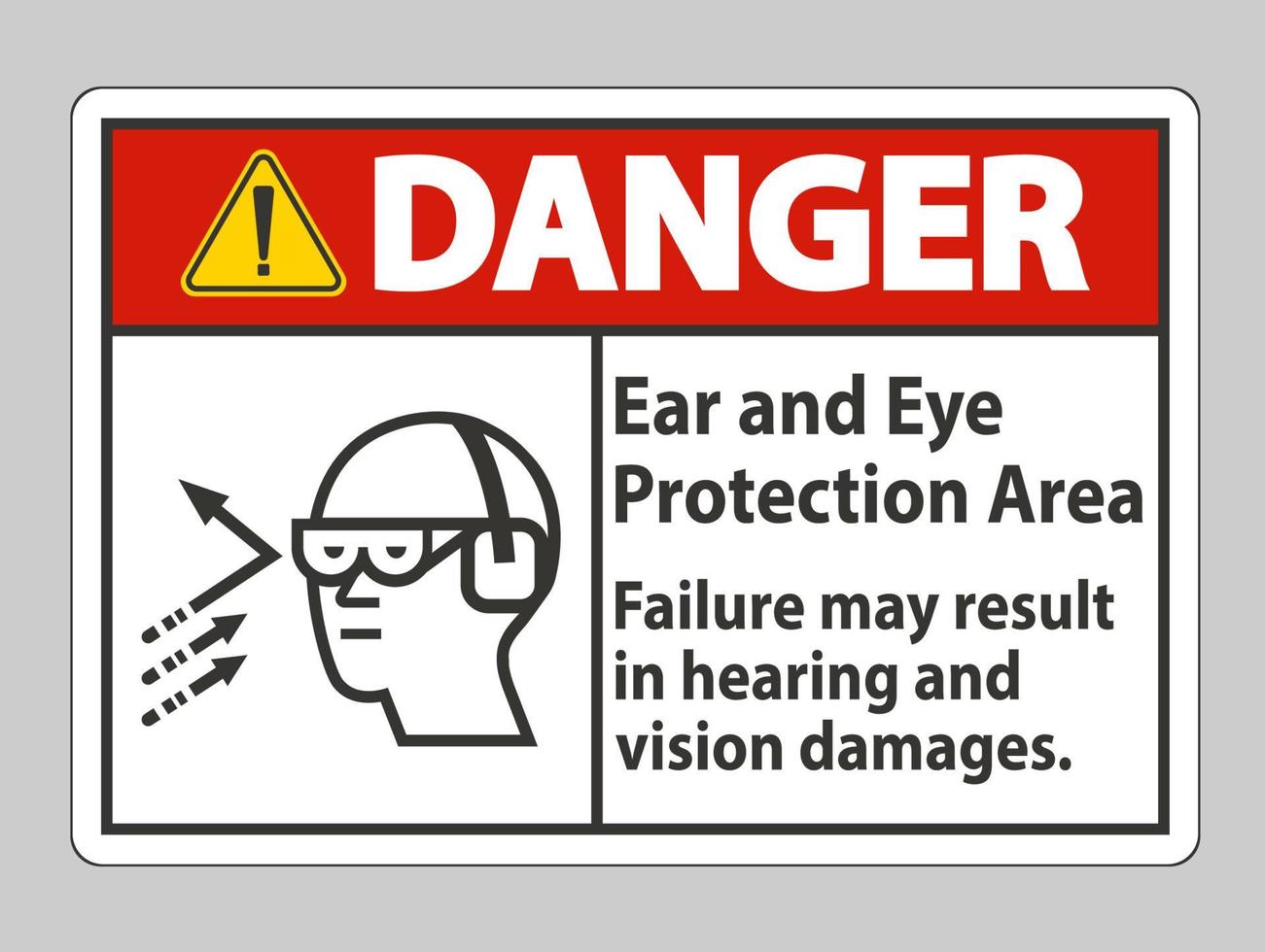 zone de protection des oreilles et des yeux de signe de danger, une défaillance peut entraîner des dommages auditifs et visuels vecteur