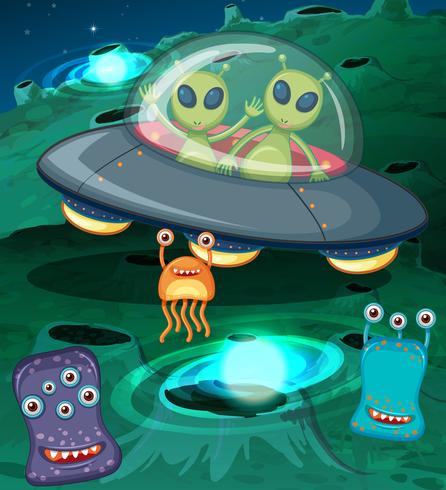 Extraterrestres dans UFO dans l&#39;espace vecteur