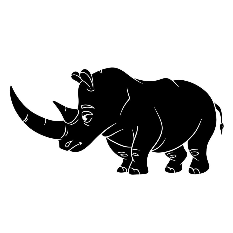 silhouette de rhinocéros drôle de personnage animal. illustration pour enfants. vecteur