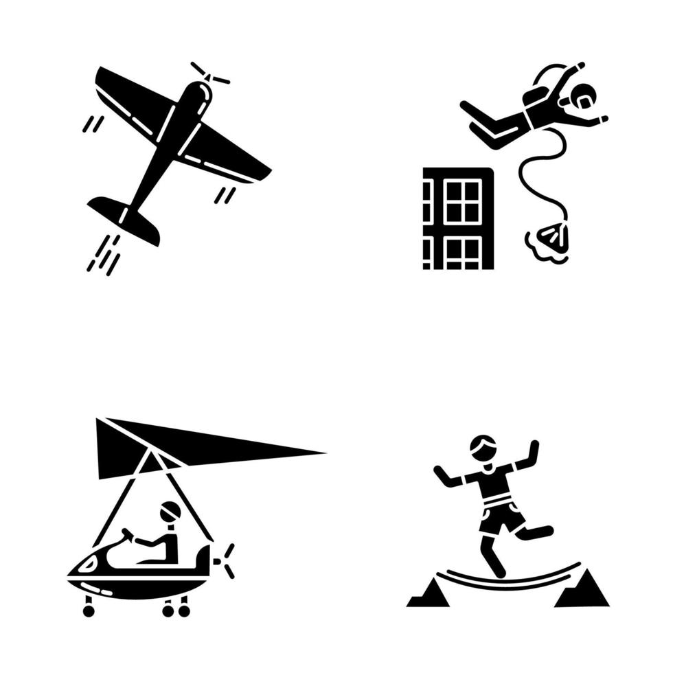 jeu d'icônes de glyphe de sport extrême de l'air vecteur