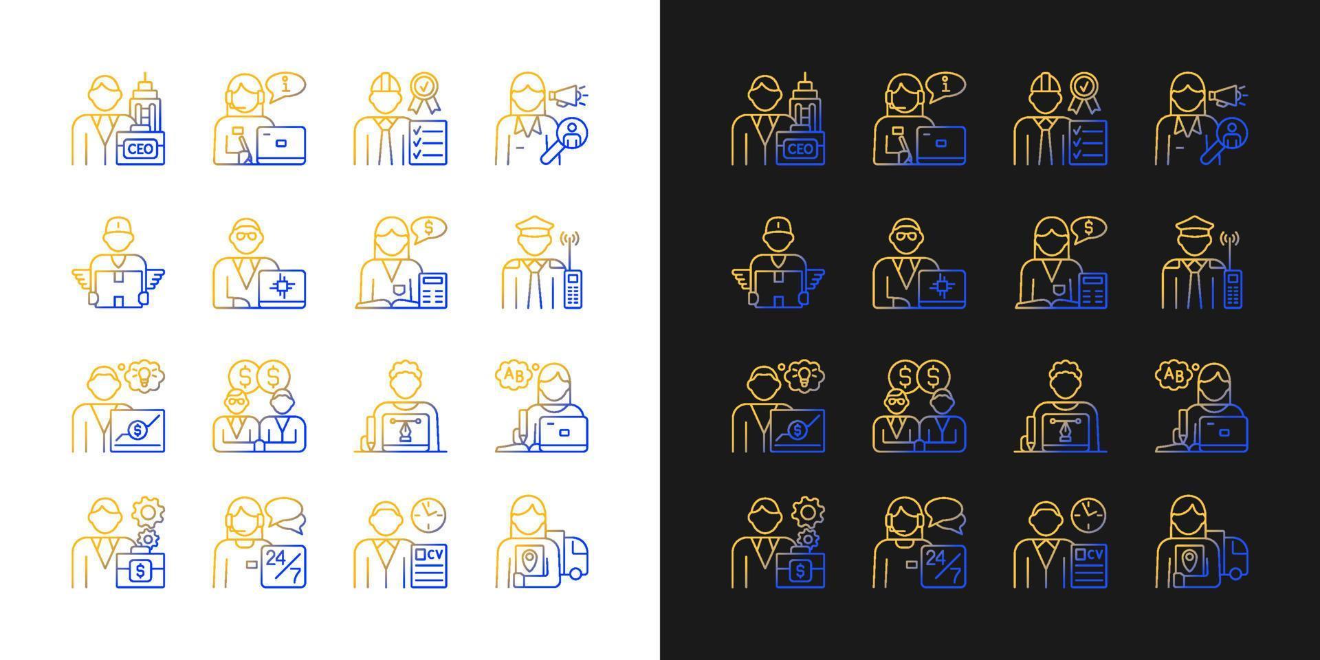 icônes de dégradé liées au personnel de l'entreprise définies pour le mode sombre et clair vecteur