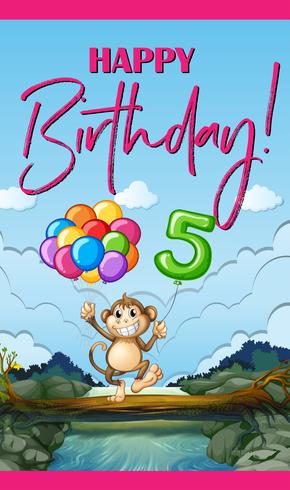 Carte d&#39;anniversaire avec singe et ballons vecteur