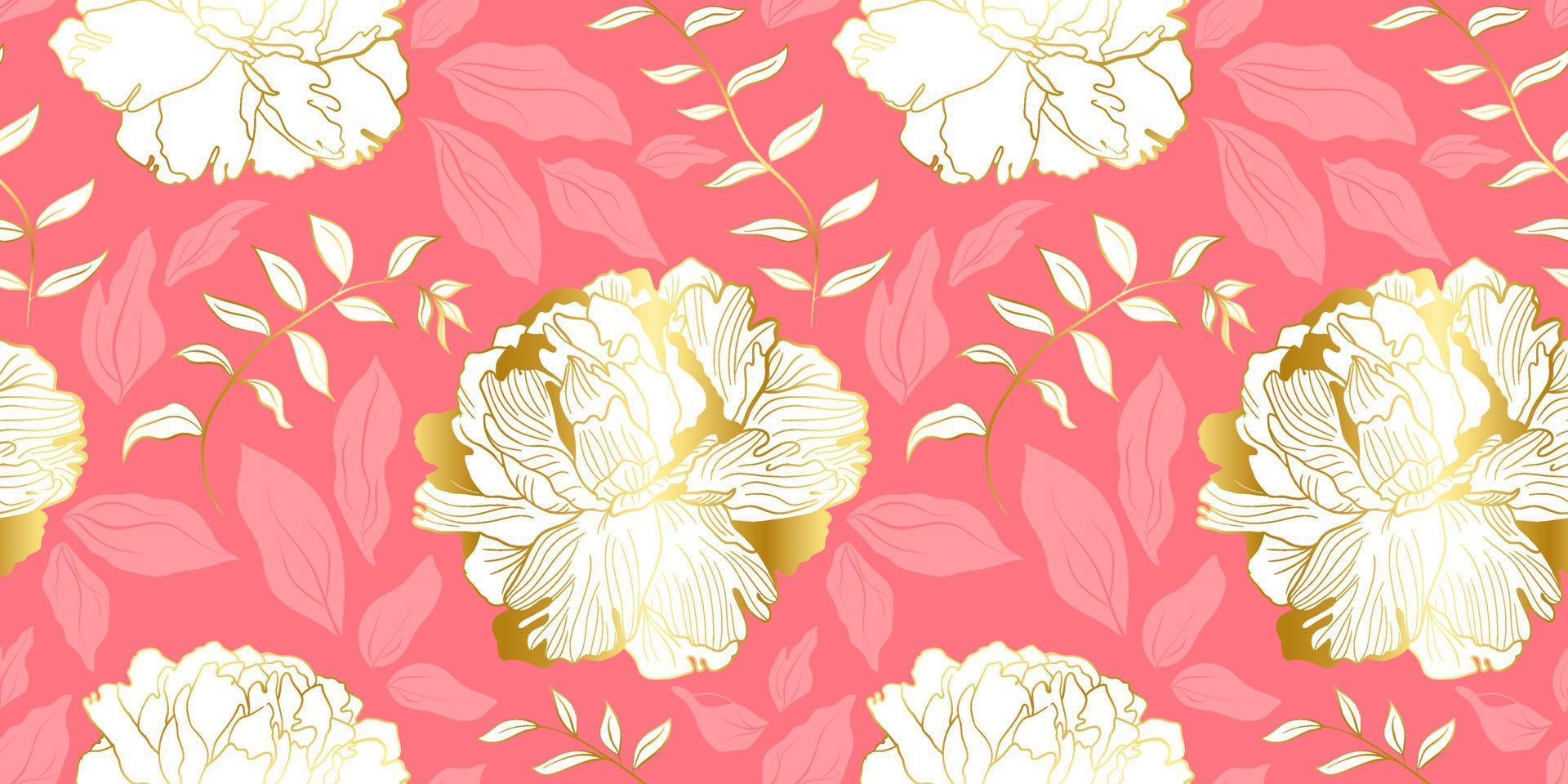 motif floral sans couture avec des fleurs de pivoine blanches froides et des feuilles rose tendre sur un fond rose foncé poussiéreux. décor botanique pour mariage et cartes de voeux et papier d'emballage, pour textile, décoration intérieure vecteur