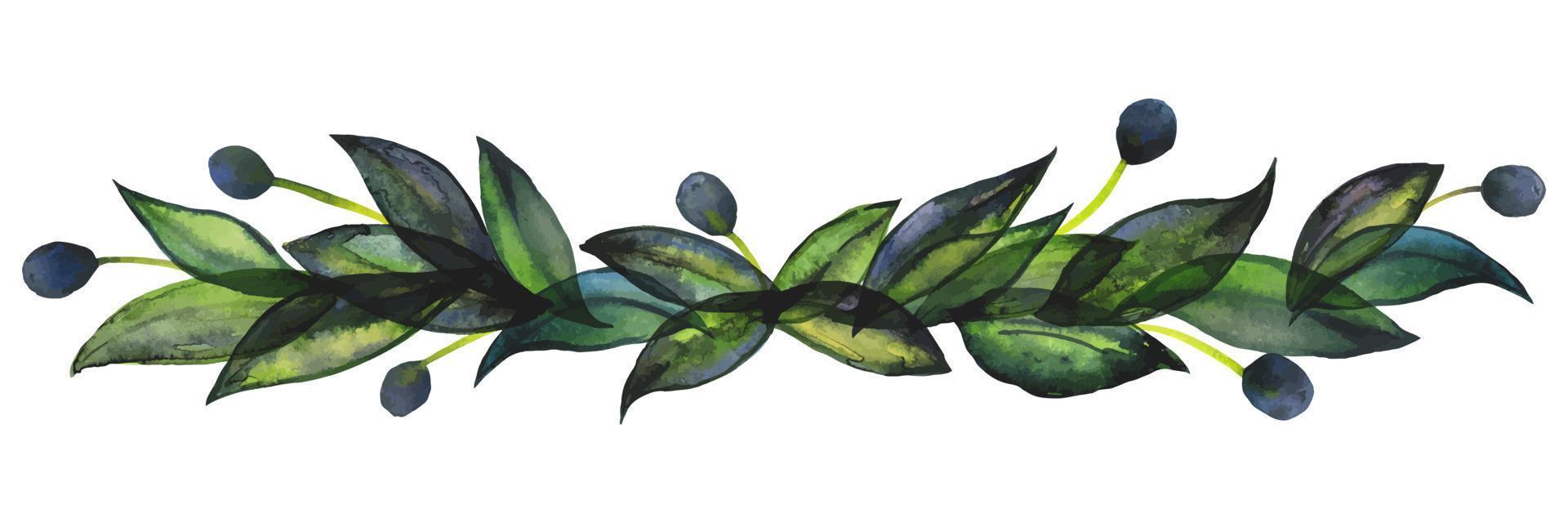 composition botanique florale d'olive. bouquet aquarelle noir et vert. décor mignon pour les textiles de maison et de café, pour le décor d'emballage et le menu vecteur