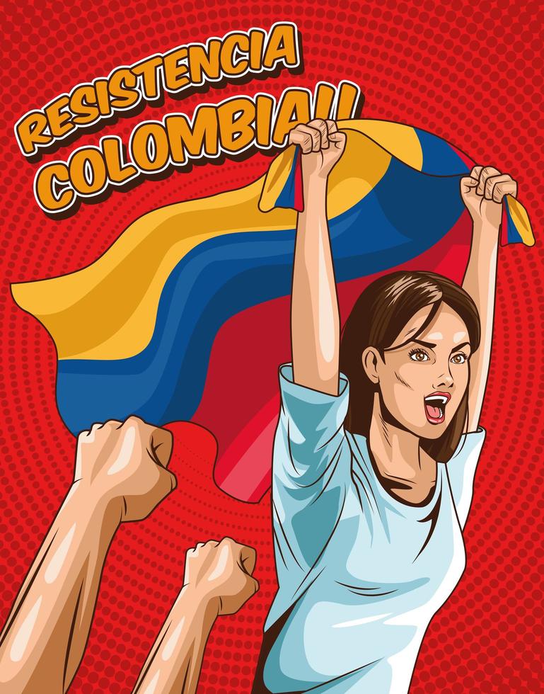 femme colombienne avec drapeau vecteur