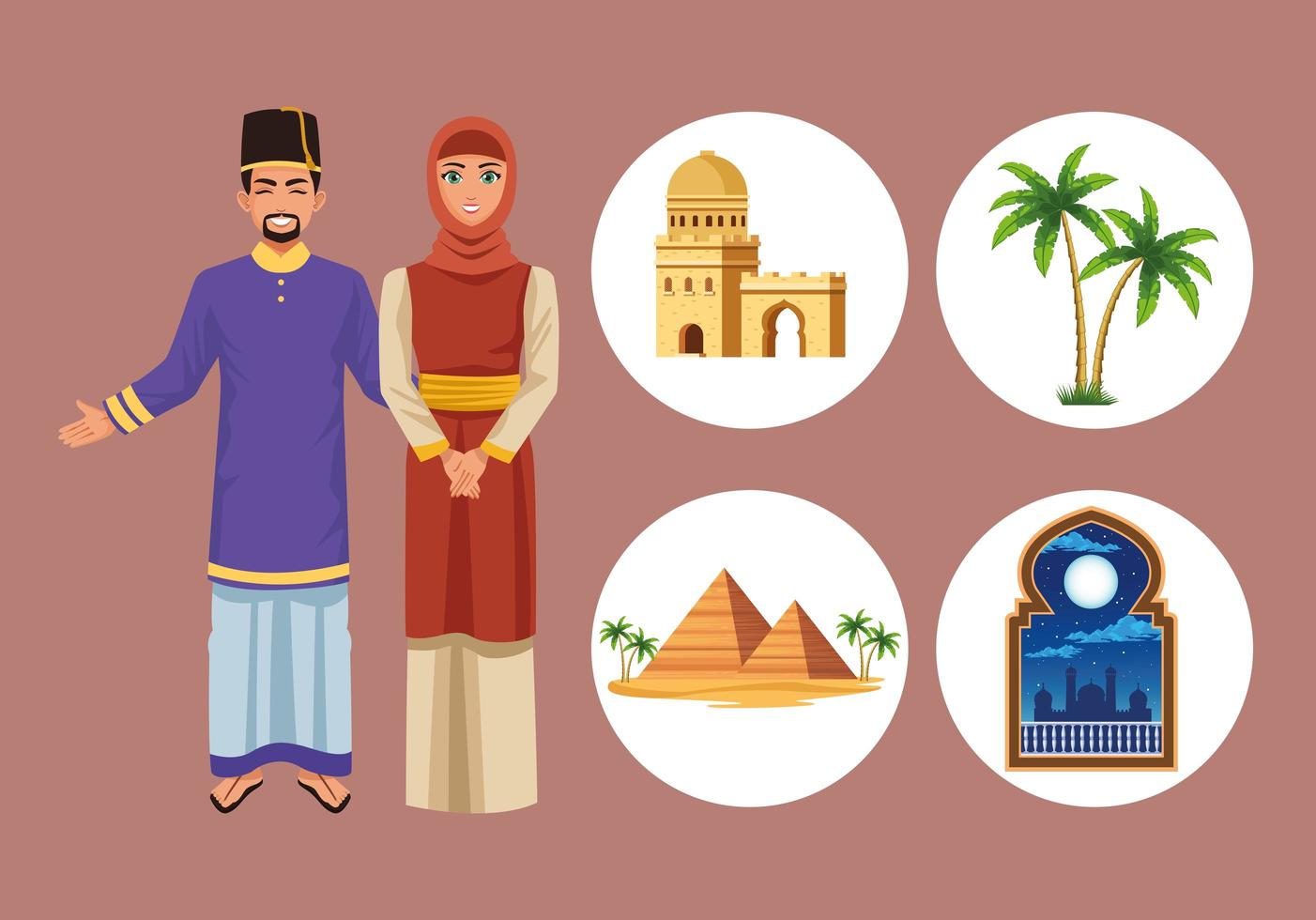 cinq icônes de la culture musulmane vecteur