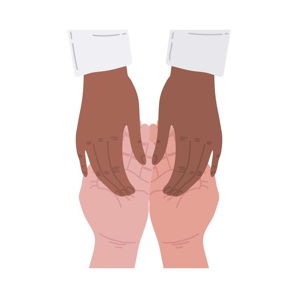 icône de l'unité des personnes mains interraciales vecteur