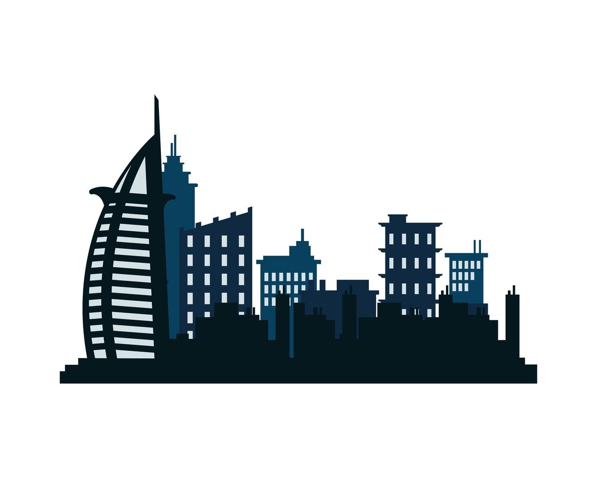 icône de silhouette de l'architecture de la ville de dubaï vecteur