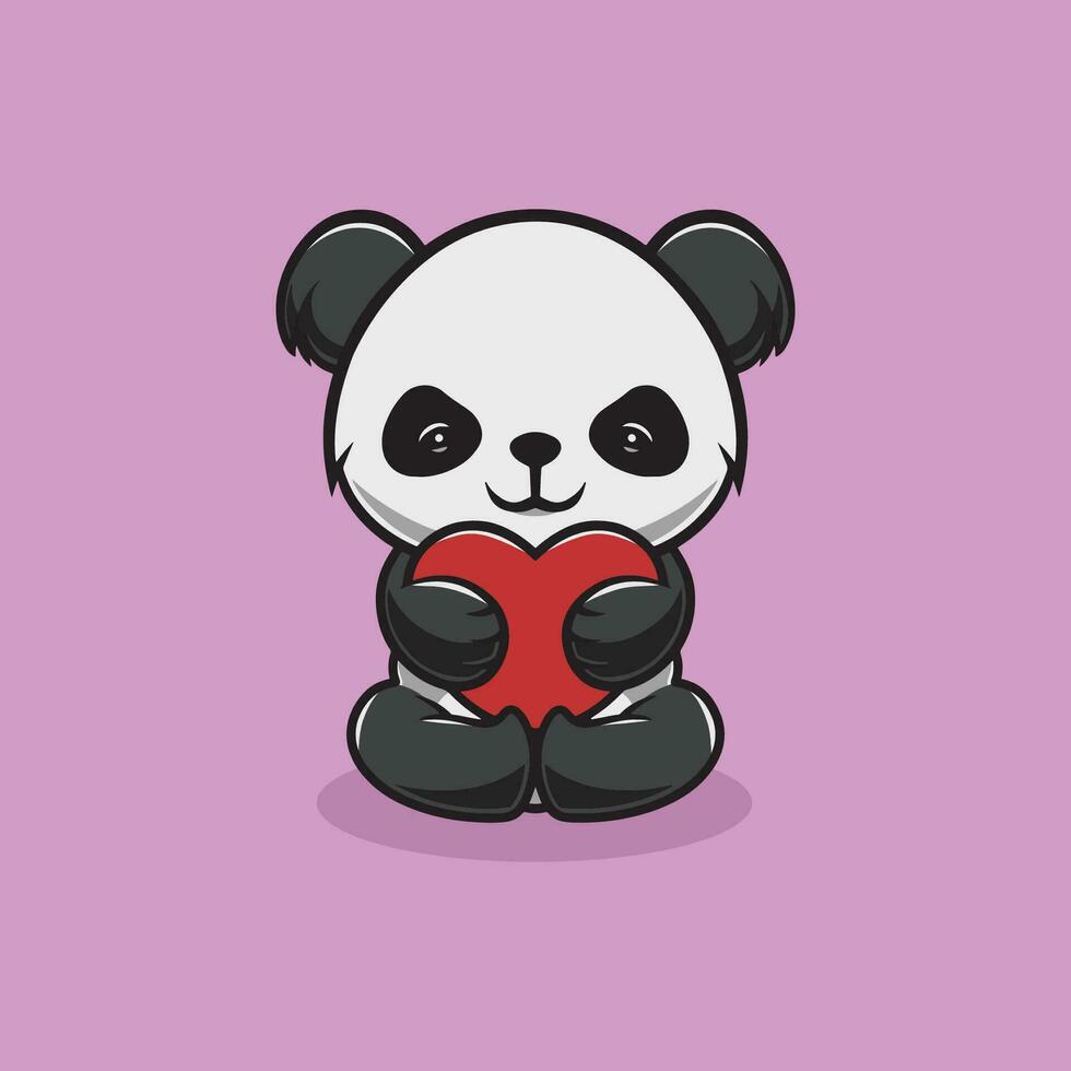 mignonne Panda avec gros l'amour dessin animé illustration vecteur