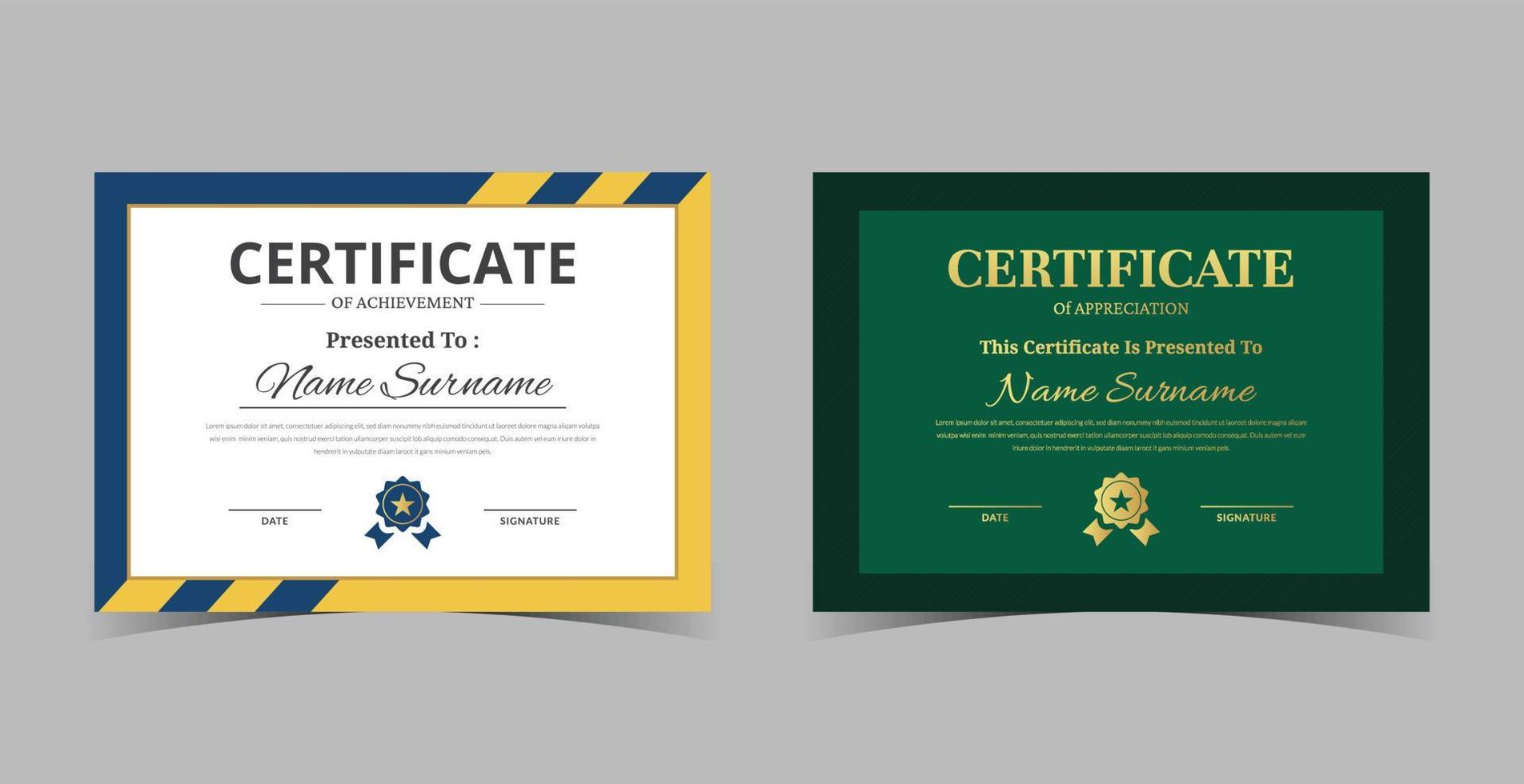 modèle de certificat d'appréciation, certificat de réussite, modèle de diplôme de récompenses vecteur