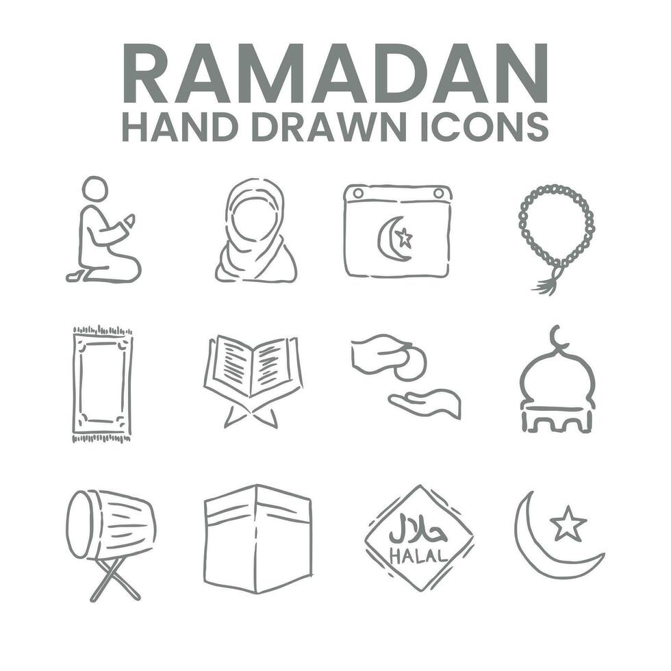 ensemble de Ramadan main tiré Icônes vecteur