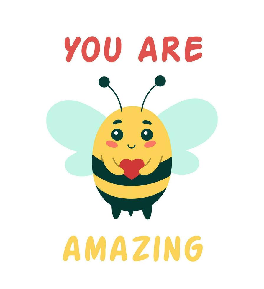 mignonne insecte abeille avec caractères vous sont incroyable, dessin animé personnage vecteur illustration