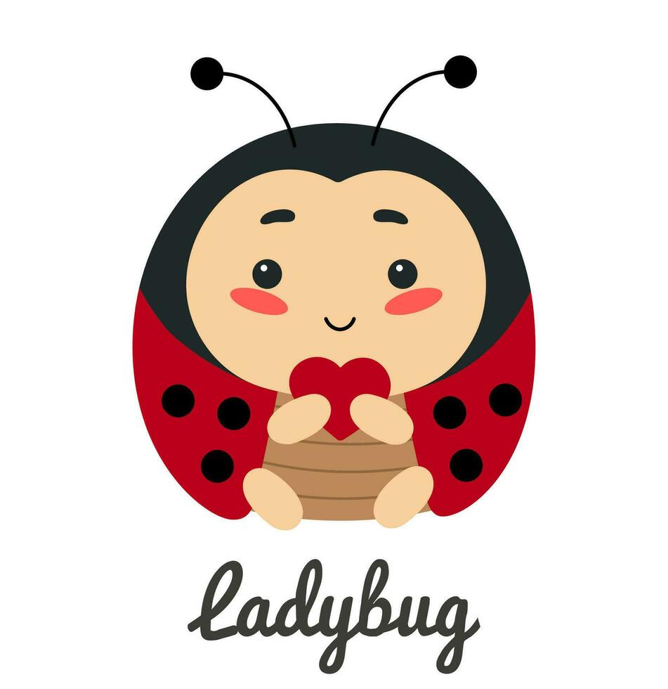 mignonne insecte coccinelle avec cœur, dessin animé personnage vecteur illustration