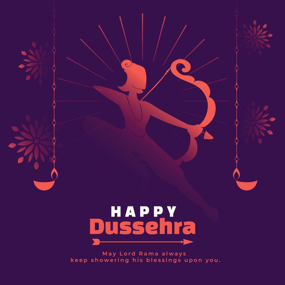 content dussehra salutation carte avec Seigneur rama avec diya vecteur