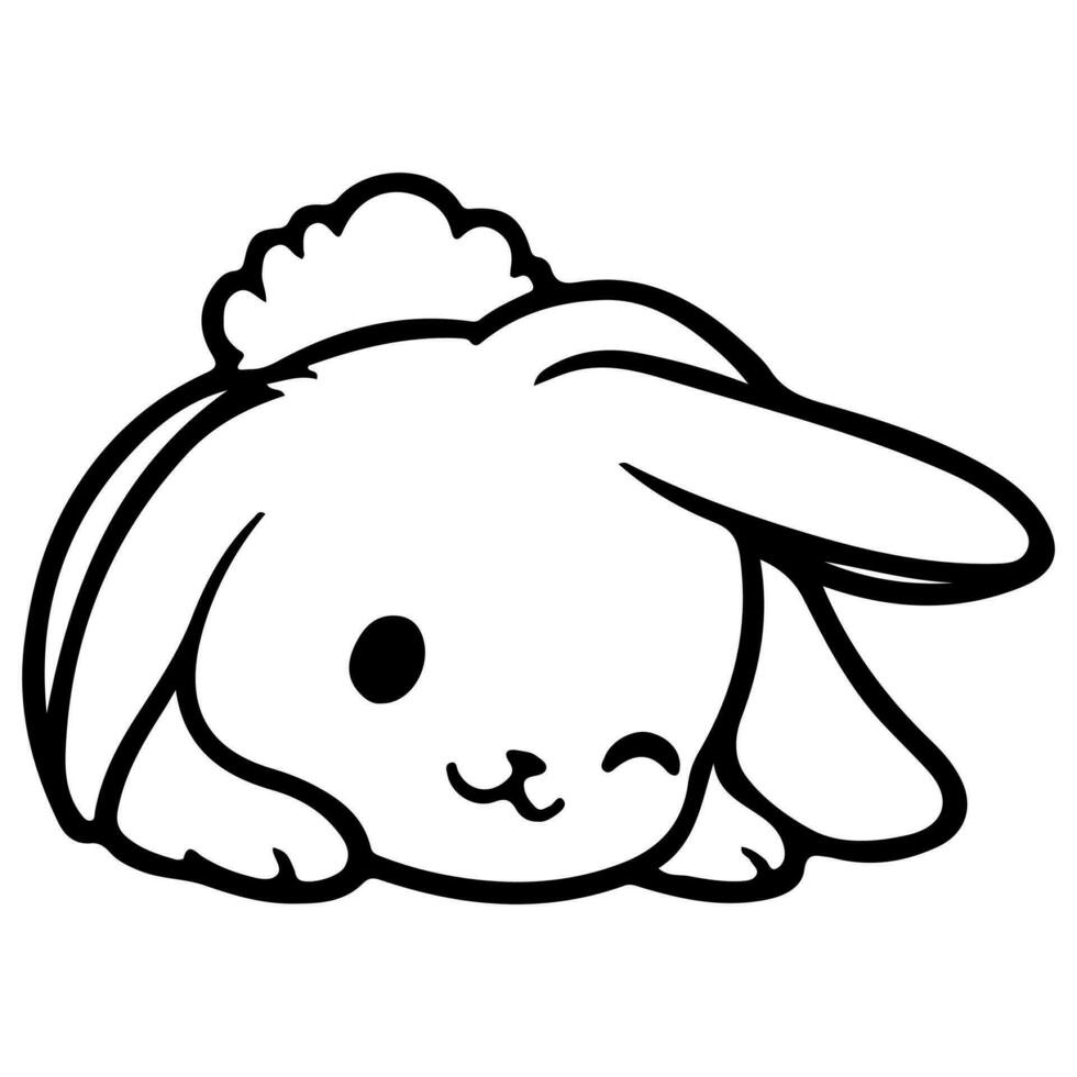 ai généré mignonne lapin griffonnage style main tiré style noir art ligne illustration. content Pâques journée lapin pose contour esquisser icône sur transparence vecteur