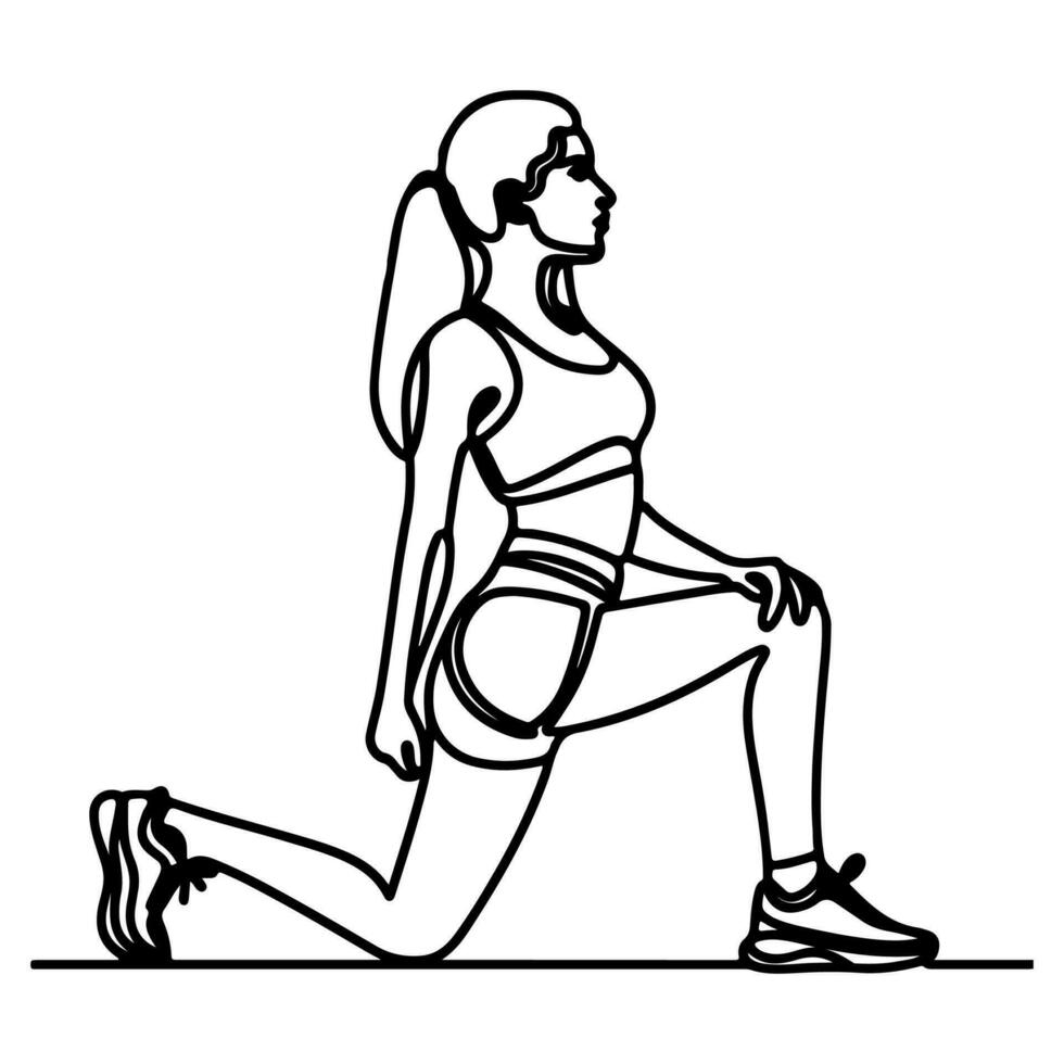 ai généré femme Est-ce que des exercices avec main à relaxation ligne art dessin style noir linéaire esquisser, main dessin griffonnage fille engagé dans yoga vecteur