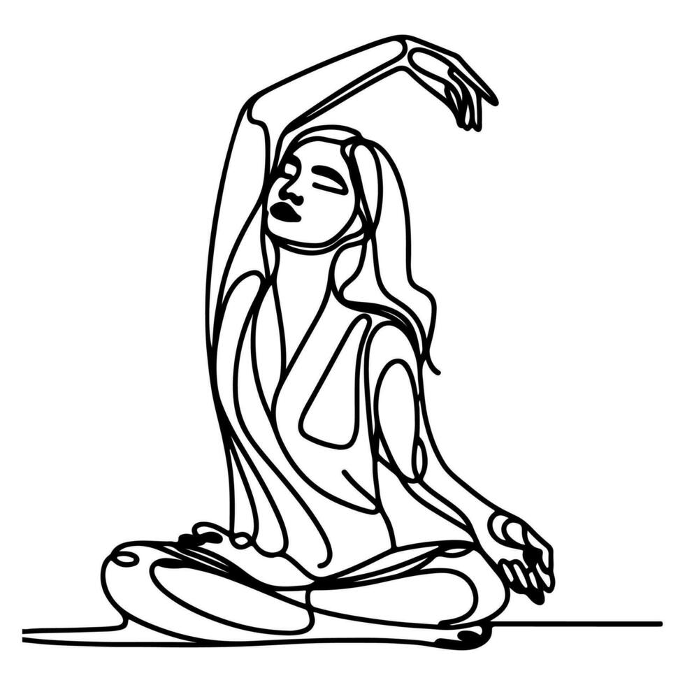 ai généré femme Est-ce que des exercices avec main à relaxation ligne art dessin style noir linéaire esquisser, main dessin griffonnage fille engagé dans yoga vecteur