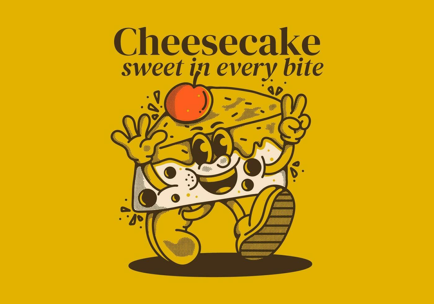 cheesecake, sucré dans chaque mordre. mascotte personnage illustration de en marchant cheesecake vecteur