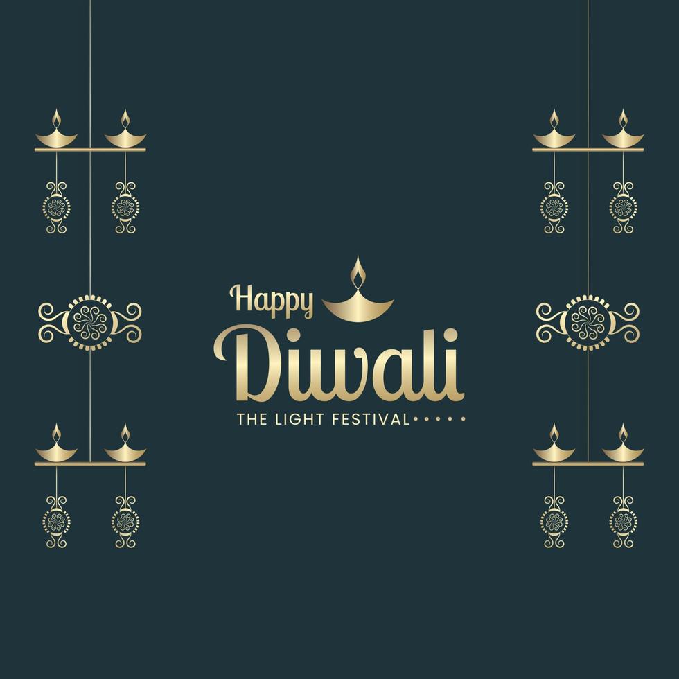 joyeux message de luxe sur les réseaux sociaux de diwali. la fête des lumières avec illustration de lampes à huile dorées vecteur