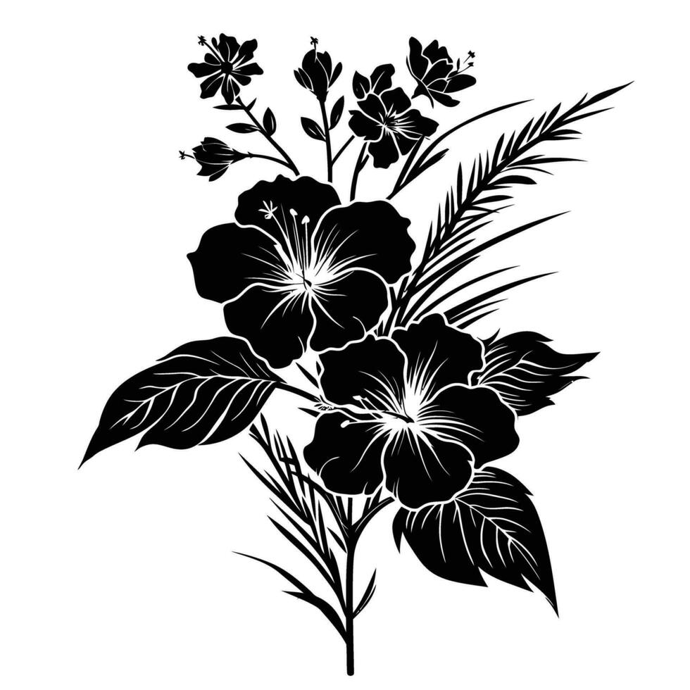 ai généré silhouette fleur bouquet noir Couleur seulement vecteur