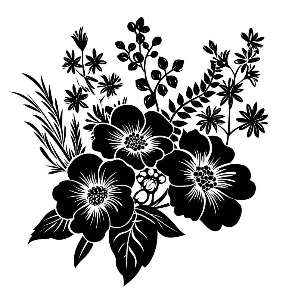 ai généré silhouette fleur bouquet noir Couleur seulement vecteur