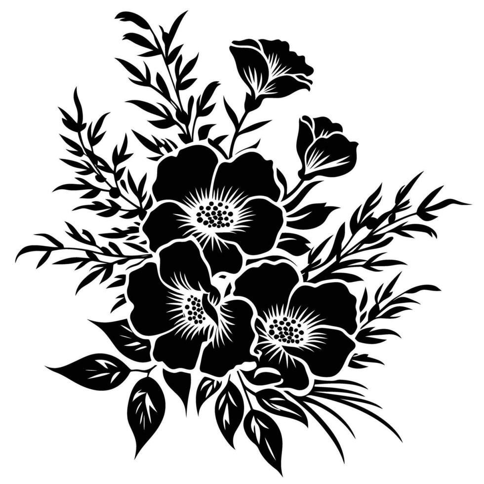 ai généré silhouette fleur bouquet noir Couleur seulement vecteur