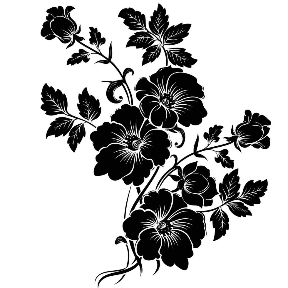 ai généré silhouette fleur bouquet noir Couleur seulement vecteur