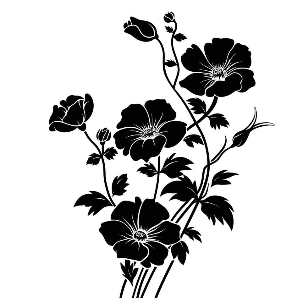 ai généré silhouette fleur bouquet noir Couleur seulement vecteur