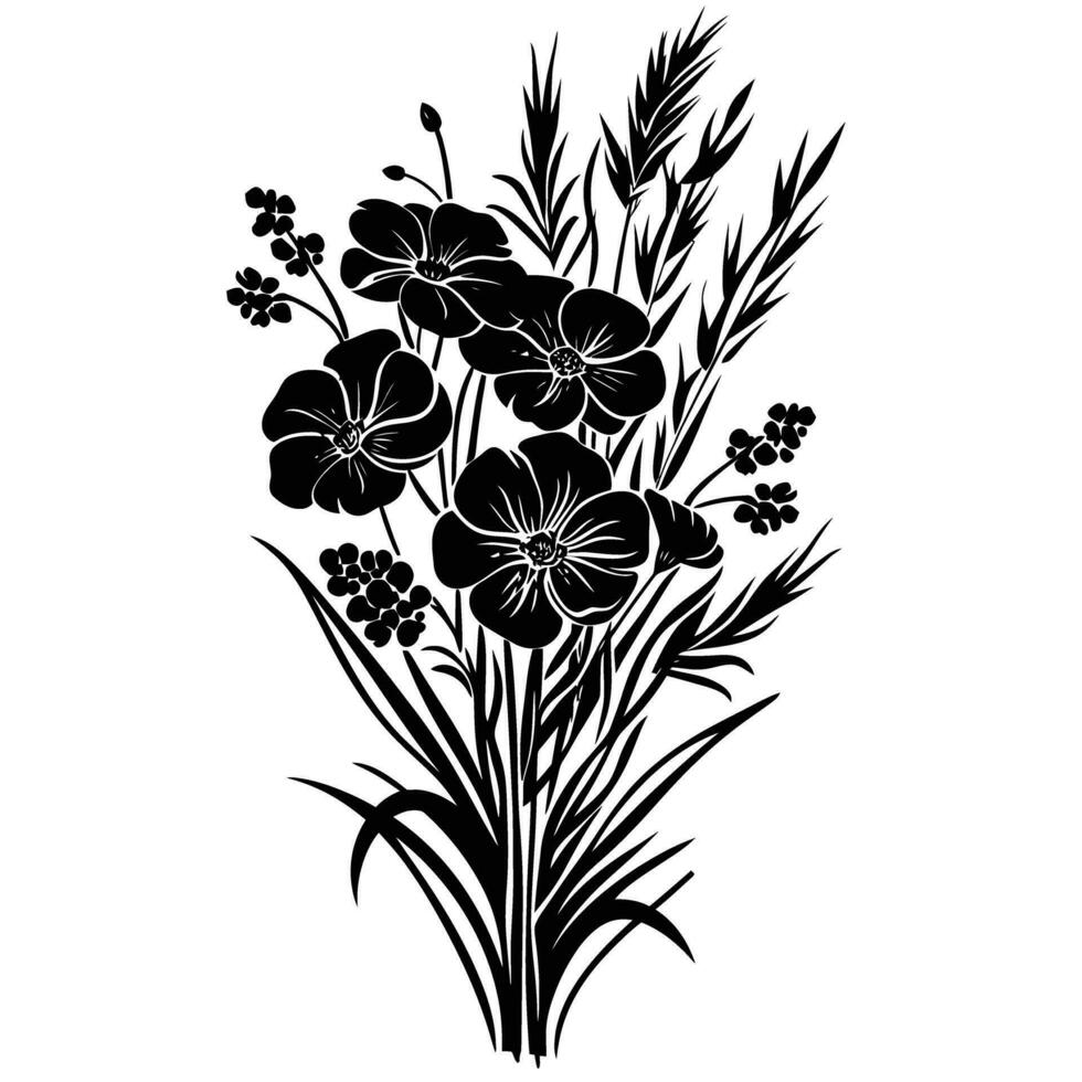 ai généré silhouette fleur bouquet noir Couleur seulement vecteur