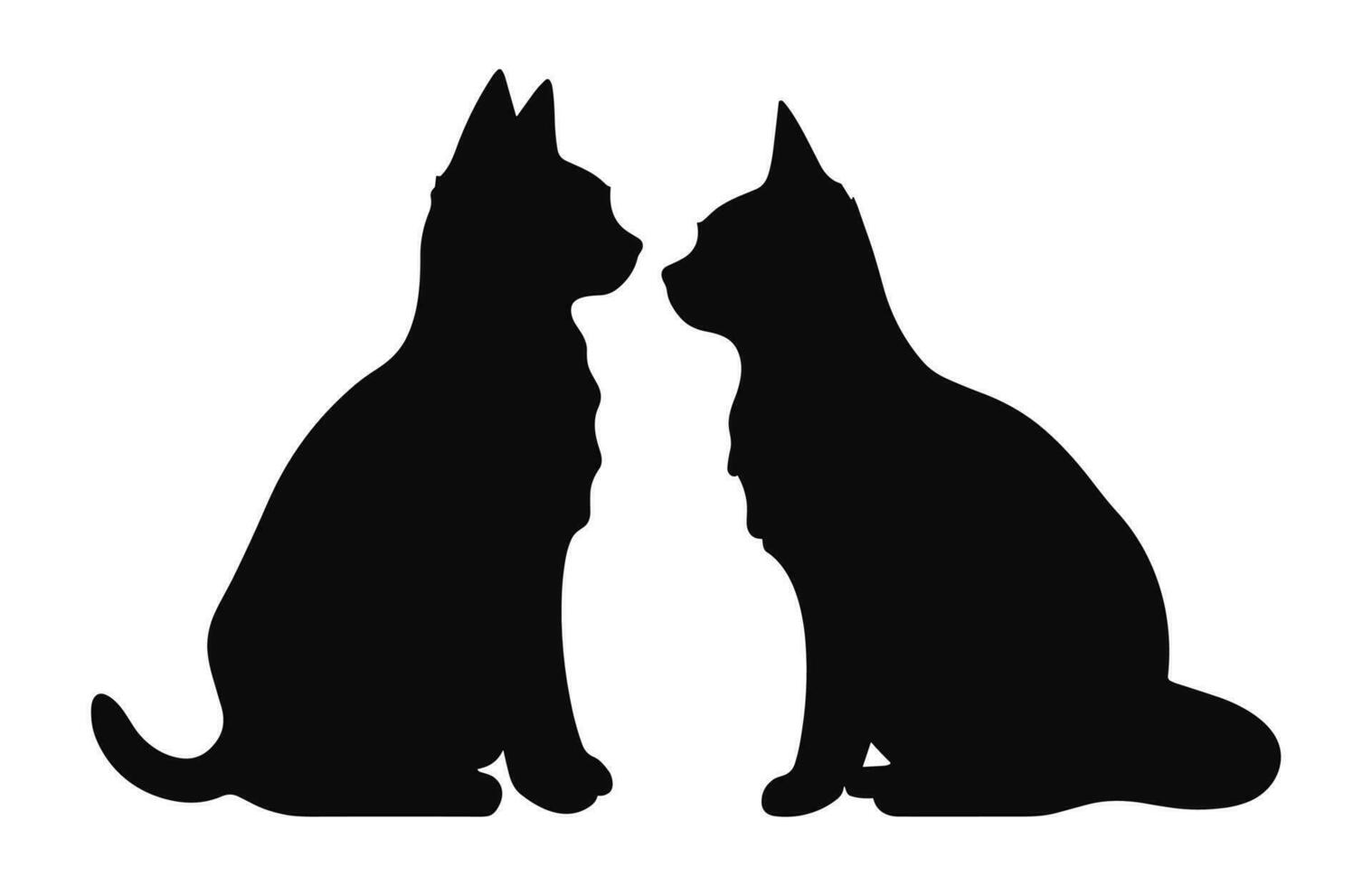 une couple chat noir silhouette vecteur isolé sur une blanc Contexte